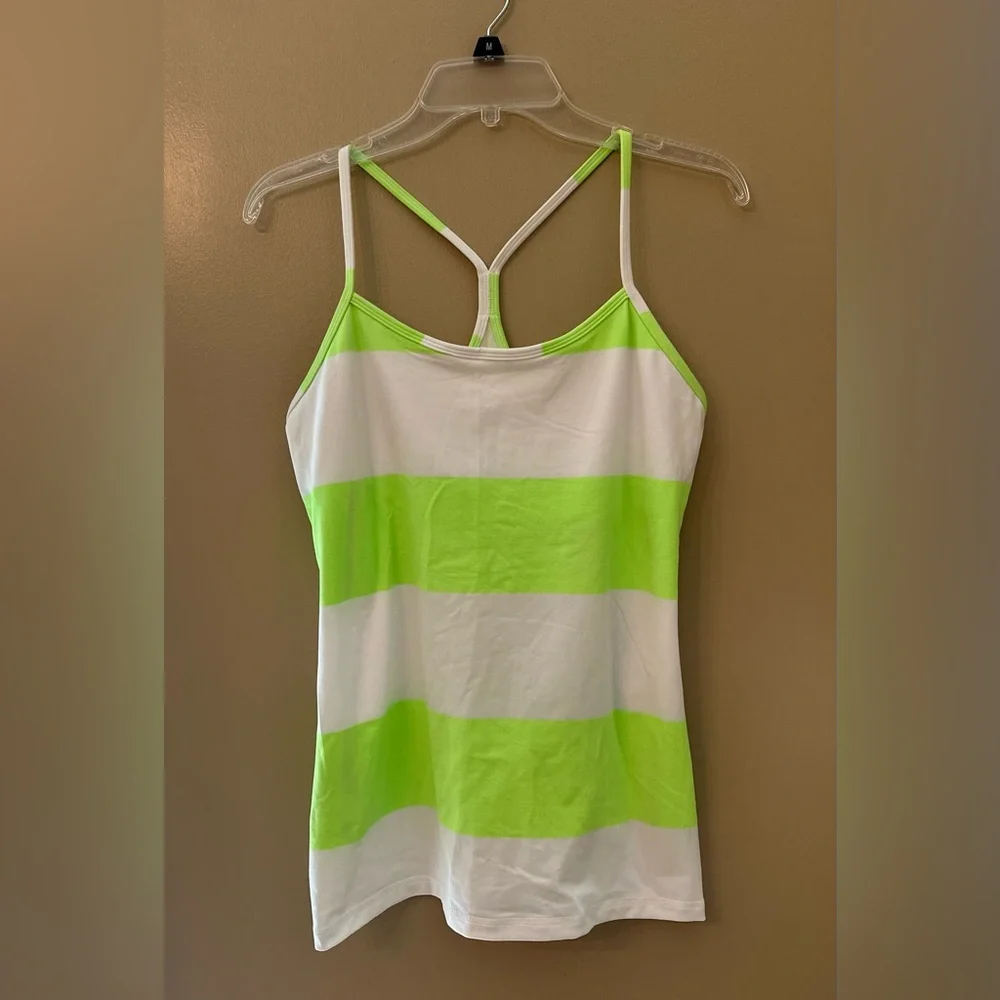 Lululemon Power Y Tank Bold Stripe White/‎ Zippy Green - Size 12